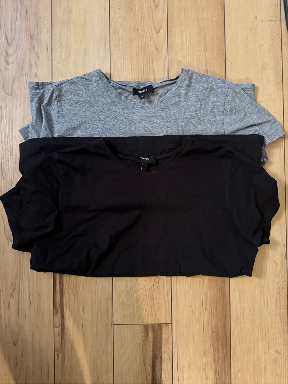 Theory Short Sleeve Crew Neck Tee Duo - Black & Light Gray